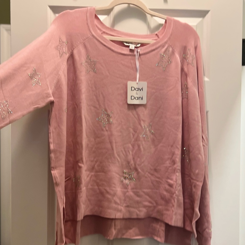 NWT Davi & Dani rhinestone embellished Star loose knit tunic top blouse - Picture 6 of 16